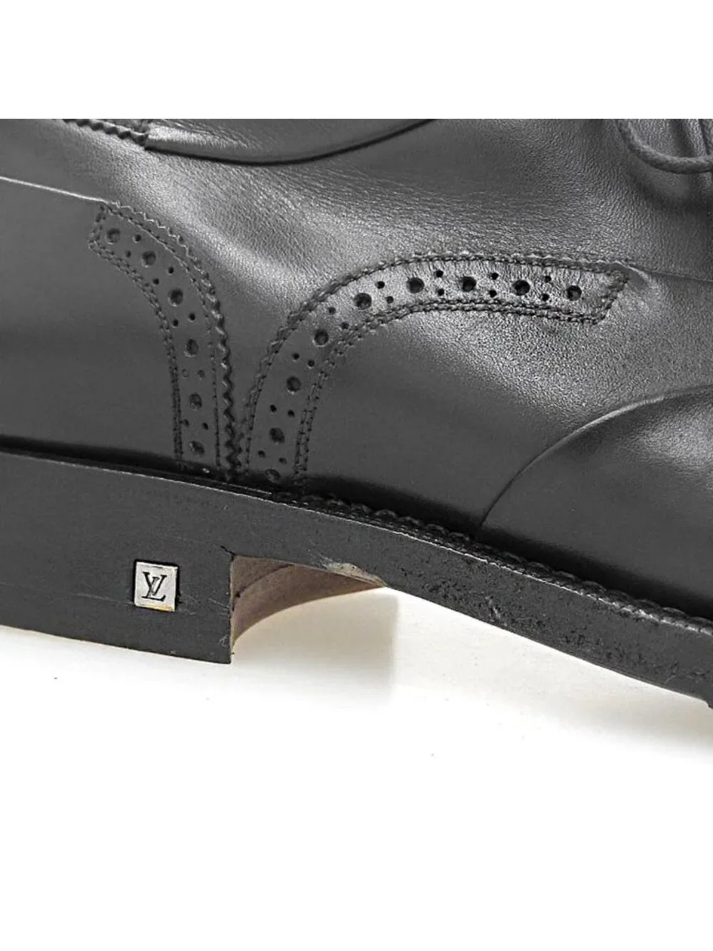 Louis Vuitton Wing Tip Dress Shoes Leather Black 8.5